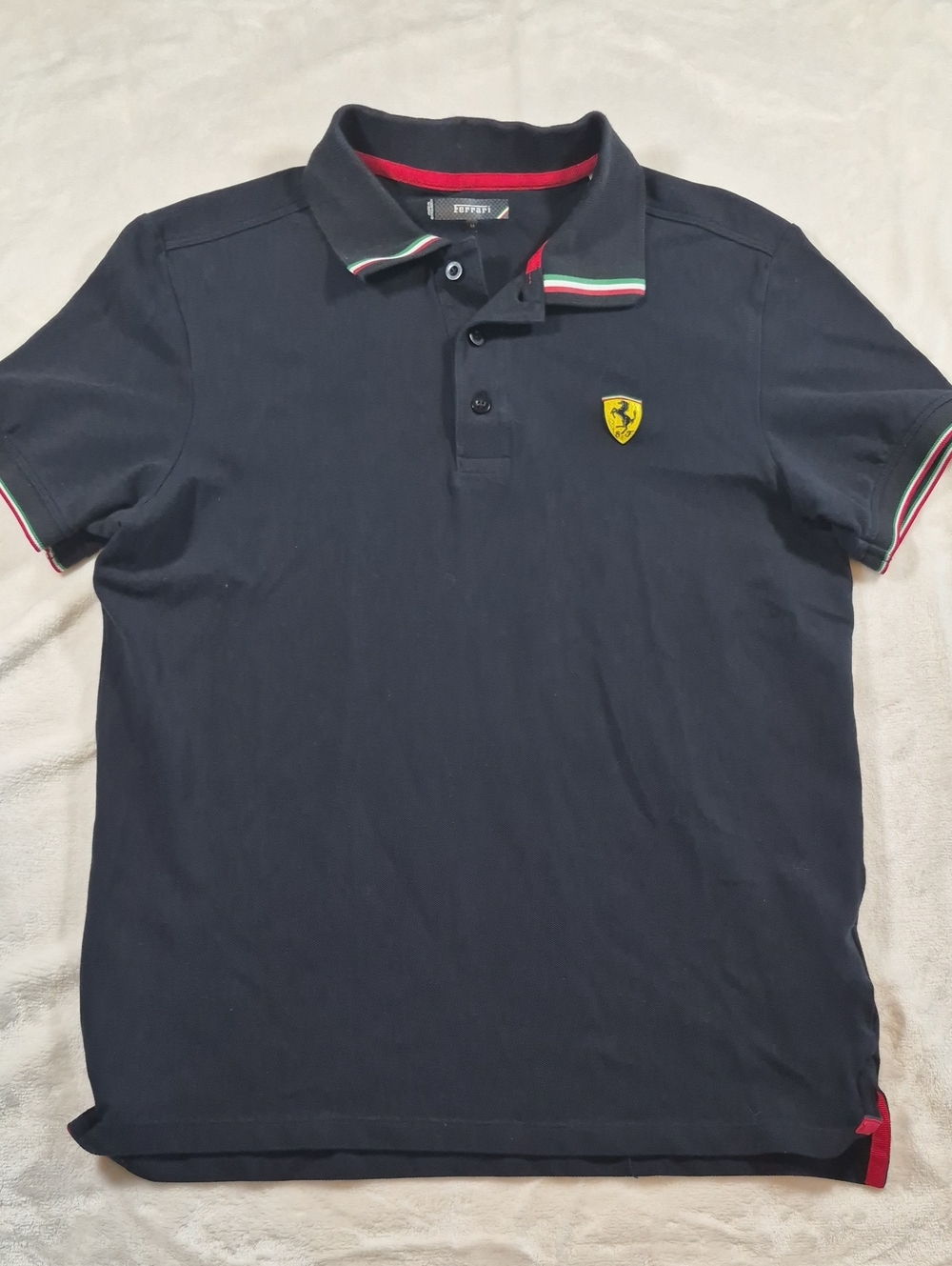 Ferrari Navy Polo with Tricolor Trim and Yellow Shield